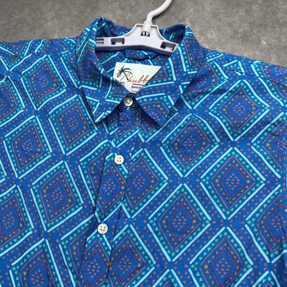Chubbies Button Up Shirt Mens S Blue Geometric Vibrant Summer Vibe Casual - Picture 4 of 10